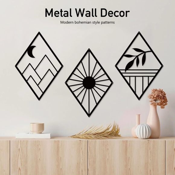 Boho Metal Minimalist Geometry Wall Art, Black Bohemian Line Metal Art Wall🦑